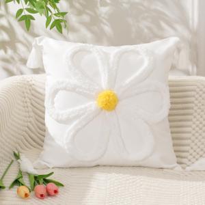 Spring Summer Pillow Covers 18x18 inch Farmhouse Decor White Daisy Pillowcase with Tassels Soft Daisy Embroidered Throw Pillow for Bedroom Sofa Spring Summer Home Decor