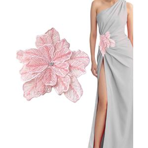 1pc Handmade Large Flower Rhinestone Applique for Clothes, Sparkly Sequin Beaded Patches for Wedding Dress, Embroidery Lace Sewing Patches for Bodice Hat Jean Jacket (Pink)