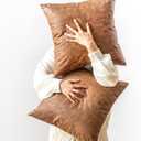 Pack of 2 Faux Leather Pillow Covers, Soft Rustic Farmhouse Neutral Vintage Decorative Cushion Cover, for Home Decor, Outdoor Waterproof, Pet Hair Resistant Pillow Covers 18X18 Inch Brown