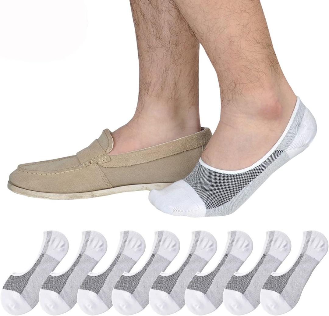 JORMATT Genuine Mens No Show Socks, Loafer Sneakers Low Cut Cotton Socks With Non Slip Grips (6-10, White,8 Pairs)