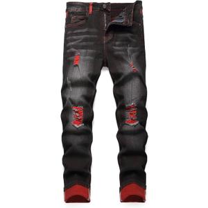 Jeans for Men Stretch Slim Fit Denim Comfort Flex Waist Colored Pants Strechy Regular Fit Tapered Leg (28, Stretch-black-crimson-1385b)