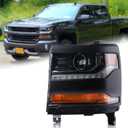 Primed Black HID/Xenon LED DRL Projector Headlight Assembly Compatible with 2016-2018 Chevy Silverado 1500/2019 Silverado 1500 LD Left Driver Side 84388723 GM2502451