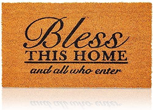 Juvale Coco Coir Door Mat 17 x 30 in - Bless This Home and All Who Enter Doormat for Front Entrance