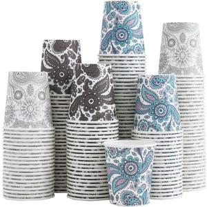 [300 Pack] 3 oz Disposable Paper Cups, Small Mouthwash 3 OZ Mini Bathroom Cups 3 Ounce for Supermarket, Birthday Party, Travel, Events, Picnic, BBQ (Paisley) (Gray)