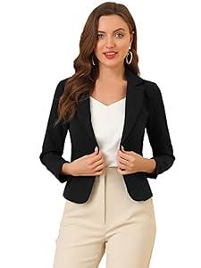 Allegra K Women's Open Front Office Work Business Crop Suit Blazer Jacket X-Small Black-Solid
