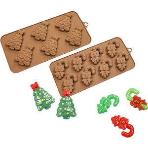 Christmas Silicone Mold Chocolate Fondant Candy 14 Cavity 3D Mold Gummy Mold for Party Mousse Cake Baking Cupcake Topper, Jello, Dog Treats 2 Pcs