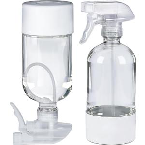 2 Pack 360 Glass Spray Bottles with Silicone Sleeve, 16 oz Empty Refillable Containers with Adjustable Spray Nozzles, Spray Bottles for Hair, Cleaning Solutions and Plants White