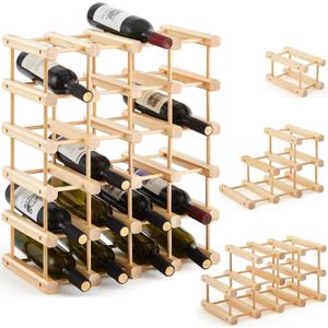 Juexica 2 Pcs 12 Bottles Wooden Wine Rack Stackable Modular Storage Racks DIY Assembly Wine Bottle Holder for Inside Cabinet Countertop Cellar Racks(2 Pack)