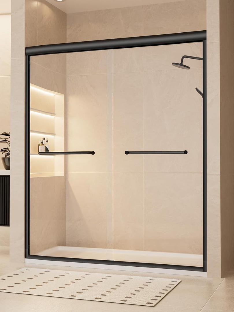 Semi-Frameless Sliding Shower Door 56-60" W x 72" H, Matte Black
1/4" Tempered Glass, Nano-Coated, Explosion-Proof Film, for Walk-in Shower Door, Modern Bathroom