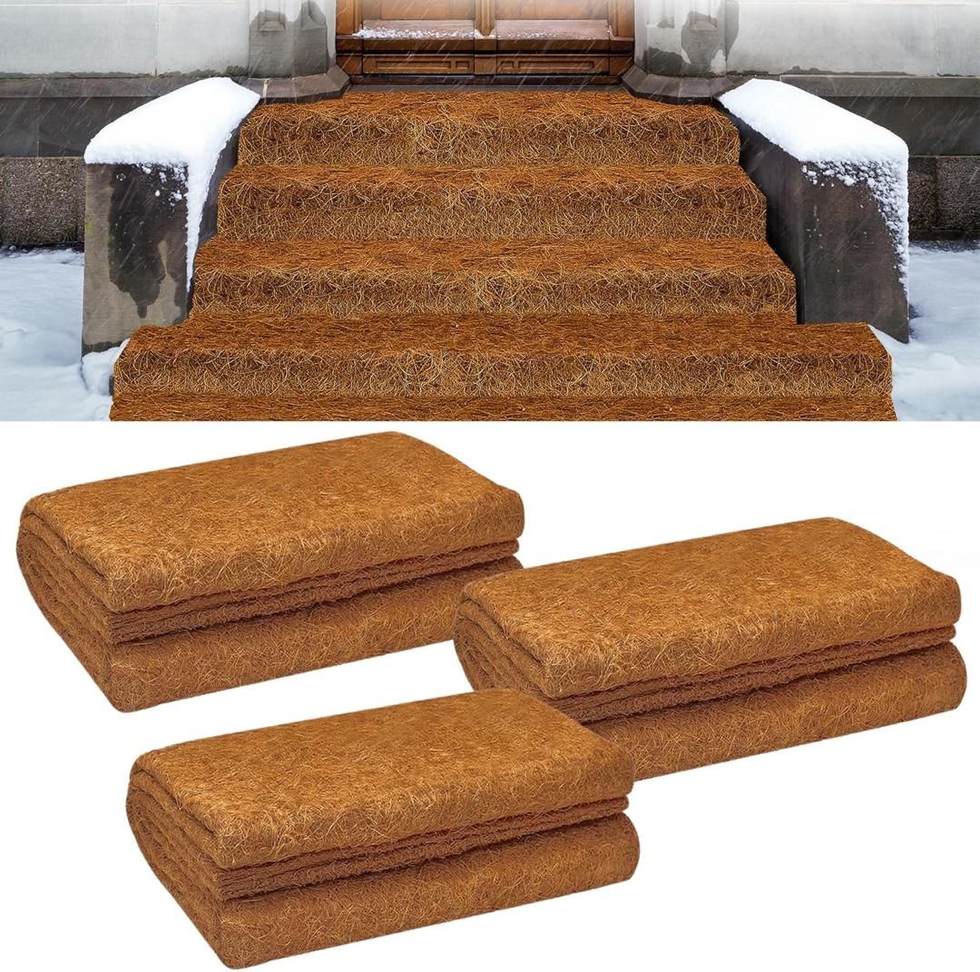 Patelai 3 Pcs 30 x 79 Inch Wide No Slip Ice and Snow Carpet Outdoor Mats Natural Coconut Fiber Carpet Liner Roll Snow Mats for Winter Outdoor Safety Front Door Garden Hallway Walkway Porch Stairs
