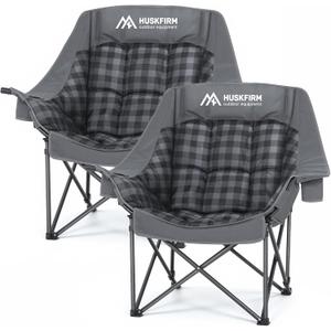 Huskfirm Oversized Camping Chairs 2 Pack Padded Camping Chair for Adults, Grey