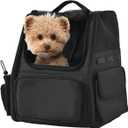 Amazon Basics Pet Backpack for Cats & Small Dogs, Collapsible Travel Carrier with Ventilated Mesh, Removable Pad, and Safety Leash, Black