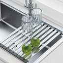 GSlife Over Sink Dish Drying Rack, Roll Up Dish Drying Rack Stainless Steel Dish Drainer for Kitchen RV Apartment Camper Sink Counter, 17" x 11.5", Gray