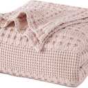 PHF 100% Cotton Waffle Weave Blanket Queen Size for Bed, Soft Lightweight & Breathable, All-Season Comfort, Luxury Aesthetic Christmas Blanket for Home Decor, 90"x90", Pink/Mauve