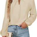 AOVDE Women's Dressy Casual Blouses Long Sleeve Trendy Fall Shirts Business Work Tops (Beige, XL)