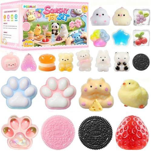 PSBMAC 22PCS Squishy Pack, Adorable Squeeze Toys Set ,Fidget Toys Kit for Kids and Adults, Perfect for Classrooms and Offices, Parties, Birthday Gifts (8 Large + 14 Small)