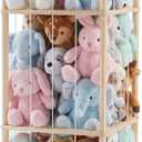 OLIXIS Large Plushies Storage Organizer, 54In Oversized Stuffed Animal Holder, Elastic Cord & Solid Wood Base Design, Space Saving Zoo Toy Storage for Nursery Playroom Bedroom, Wood
