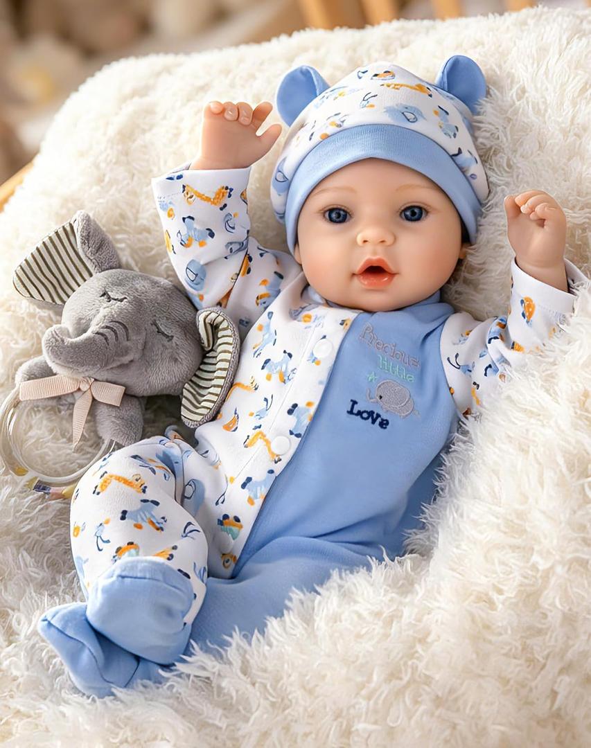 Aori Reborn Baby Dolls Boy - 18'' Realistic Newborn Baby Doll with Blue Feeding Set & Birth Certificate - Lifelike Weighted Body for Role Play, Gift for Kids Ages 3+