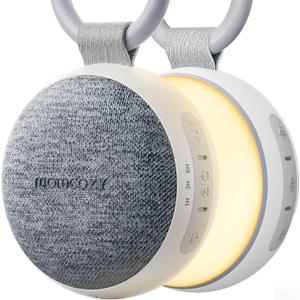 Momcozy Portable Sound Machine with Night Light, White Noise Sound Machine for Baby, 20 Soothing Sounds, Sound Therapy, Long-Lasting Power, Timer, Clips on Stroller, Grey