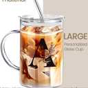Yekidos Initial Extra Large Glass Drinking Cup With Lid Straw Boss Gifts For Women Cute Customized Mug Gift For Her Iced Glass Tumbler Cup Retirement Gift Must Haves For Women Apartment Essentials