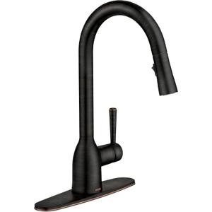Moen Adler Mediterranean Bronze One-Handle High Arc Modern Kitchen Faucet with Power Clean and Pull Down Spray Head, 87233BRB