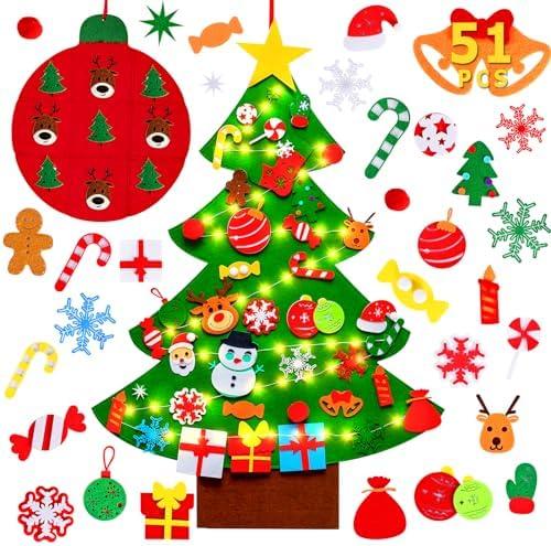 Max Fun DIY Felt Christmas Tree for Toddlers with 49 Christmas Ornaments + Tic-Tac-Toe Games for Kids Wall Hanging Christmas Decorations Felt Craft Kits for Xmas Party Favors