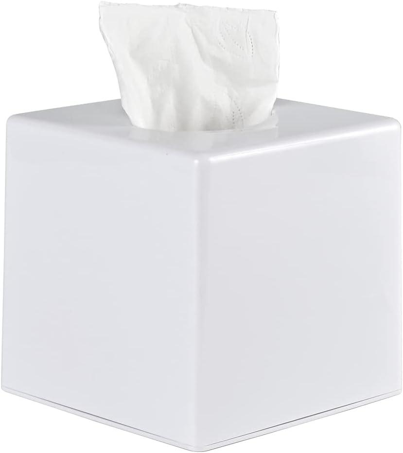 Tissue Box Cover, Square Facial Tissue Holder Storage for Bathroom Vanity, Countertops, Dressers, Night Stand, Parlors and Offices - White