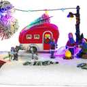 Animated Christmas Camper Village Building, Illuminated LED Light Christmas Village House Scene Holiday Collection Indoor Decorations for Table, Fireplace, and Shelf, Musical and Battery Operated