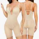 Body Shaper for Women Tummy Control U Plunge Backless Full Body Shapewear Mid Thigh Mesh strapless Bodysuit Top S