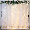 White Tulle Backdrop Curtain with Lights String for Parties, 108ft Sheer Backdrop Curtains White Curtain Backdrop for Wedding Baby Shower Birthday Party Photo Shoot Decorations (2 Panels 10ft8ft)