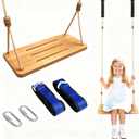 500LBS Waterproof Wooden Swing Seat Hermetic Oil Sealing for Outdoor Indoor, 16" x 7" x 0.8" Adjustable Hanging Tree Straps for Adults & Kids, Bamboo Wood Swing Set Accessories for Backyard Playground, Burlywood