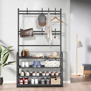 4 Tier Shoe Rack Coat Rack Combo, Shoe Rack and Coat Rack, Freestanding, For Bedroom, Living Room, Hallway, Office, 31.5 in (black)