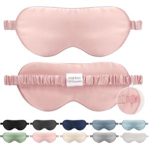 Mulberry Silk Blackout Adjustable Sleep Eye Mask for Men/Women Travel Plane,Blush Pink