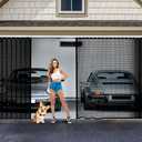 Sliding Garage Door Screen 2 Car with Track Closure, 16x7Ft Garage Net Screen Retractable Privacy Garage Door Curtain Keep Annoying Animals Out Easy Assembly Fiberglass Mesh Screen Door