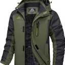 MAGCOMSEN Men's Winter Jacket Ski Snow Waterproof Fleece Coats Snowboard Warm Parka Raincoats with Hood 5 Pockets (X-Large, Army Green)