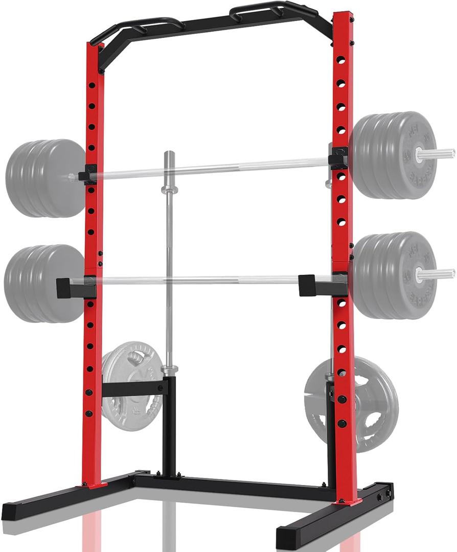 OPPSDECOR Multifunctional Squat Rack, Adjustable Power Rack Stand for Home Gym, Strength Training Power Cage with Wide & Narrow Pull up Bar, J-Hooks, Safety Spotter Arms, Weights and Bar Storage (Black)