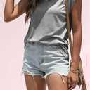 Womens Cap Sleeve T Shirts V Neck Casual Tops Oversized T-Shirt Summer Trendy Lightweight Loose Fit Basic Tees (Gray, XL)
