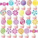 48pcs Round Lollipop Cupcake Toppers Candyland Birthday Party Decorations Colorful Candyland Cupcake Toppers decorations for Lollipop Theme Party Sweet Candy Party Baby Shower Supplies
