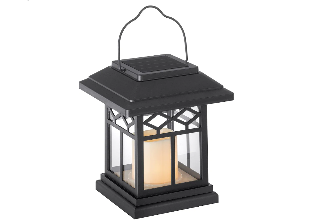 Sterno Home Hanging Solar LED Light Flameless Candle Lantern, 6.5", Black
