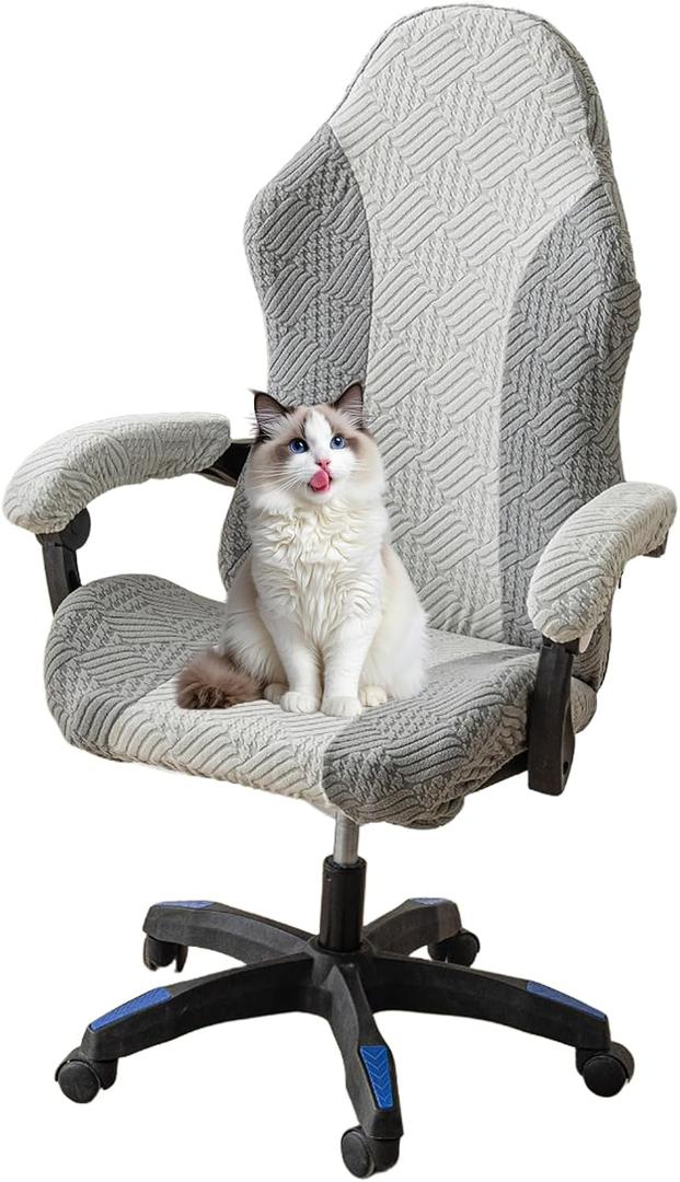 Gaming Chair Cover - Stretchable Machine Washable Fabric Computer Chair Seat Slipcovers Fits Most Office/PC Chairs & Racing Style Seats,Gray (Grey)