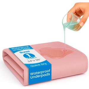 Vive Bed Pads for Incontinence Washable, Bed Wetting Protection for Adults & Elderly - Waterproof Reusable Underpads for Women, Men, Kids, Pets (34" x 36", Pink)