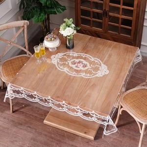Artbloss Clear Table Cover Protector Vinyl PVC Square Table Cloth with White Lace Pattern Oil Spill Proof Plastic Tablecloths for Dining Tables Parties Holidays (French Lace, 55 x 55 Inches)
