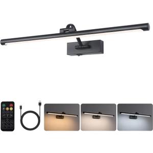 23.6 Inch Battery Operated Picture Lights for Wall Rechargeable Art Lighting for Paintings Wireless Gallery Lights with Remote Control and Dimmable Timed Off Black Wall Lights