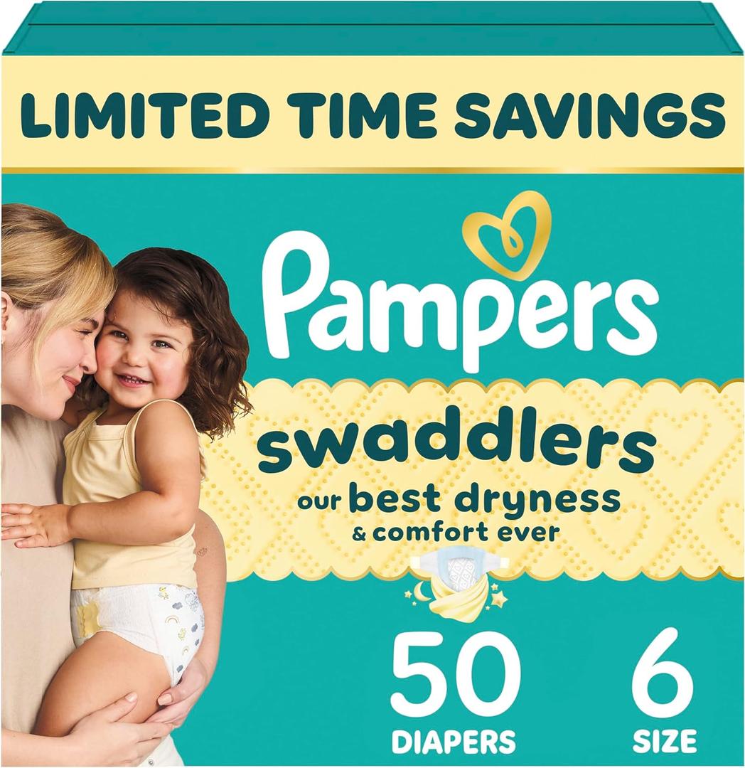 Pampers Swaddlers Diapers, Size 6 (23-44 lbs), 50 Count, Absorbent, Keeps Baby Dry and Comfortable, Skin Safe Disposable Baby Diaper