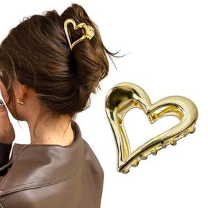 Valentine's Day Hair Clips for Women and Girls Metal Gold Heart-Shaped Claw Clips for Thick Hair Design Claw Clip Valentine's Day Hair Accessories for Women 1Pcs