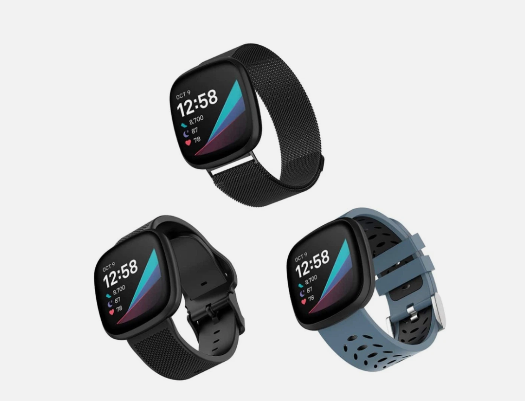 WITHit - Band Kit for Fitbit Versa 3 and Fitbit Sense (3-Pack) - Black Mesh