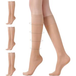 3 Pairs Compression Stockings for Women, 40D Knee High 5-10 mmHg Opaque Stockings