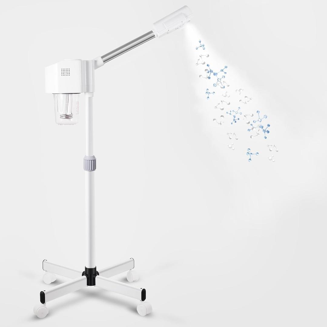 Professional Facial Steamer, Hot Mist Spray, Vaporizador Facial Steamer for Esthetician, Height Adjustable, SPA at Home, White