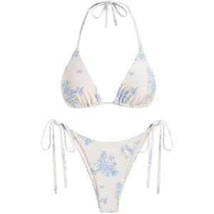 ZAFUL Bikini Sets for Women Halter Two Piece Swimsuit Ribbed High Cut Tie Side Thong Bathing Suit Sexy Padded Swimwear S