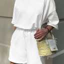 PRETTYGARDEN Women's 2 Piece Lounge Sets 2025 Summer Short Sleeve Tunic Tops Drawstring Shorts Matching Outfits Tracksuits (White,Small) (White, S)